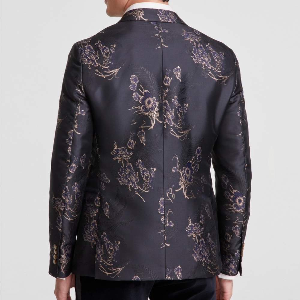 ๐SOLD๐ TALLIA Men's Slim-Fit Floral Jacquard Sport Coat - Black Gold Sz 42R - Picture 3 of 4